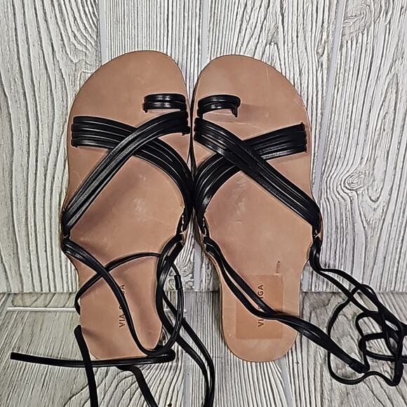 Via Spiga Allegra Ankle Wrap Black Leather Sandals Womens Size 6.5 New - Picture 7 of 13